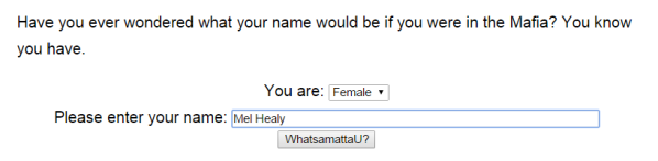 Example of a Mafia name generator asking you for your name