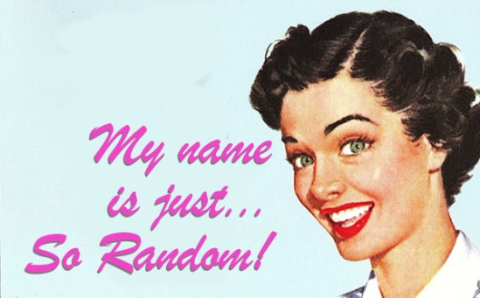 A retro image of a woman saying her name is "So Random!"